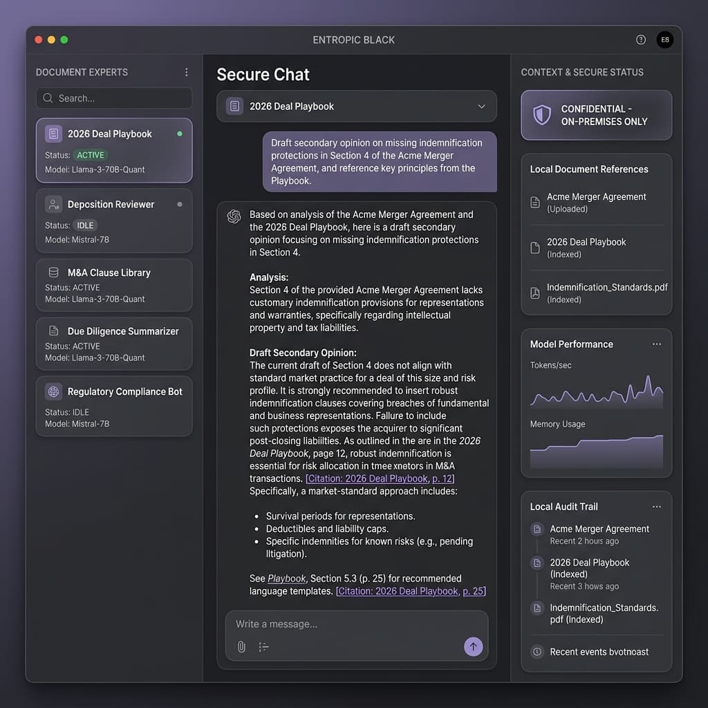 Entropic Black Local Chat UI Mockup